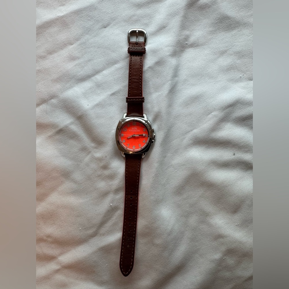Coach Watch Orange Face Brown Leather Strap